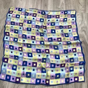 WOMENS SATIN SCARF SQUARE BLUE GREEN CHECK HANDKERCHIEF